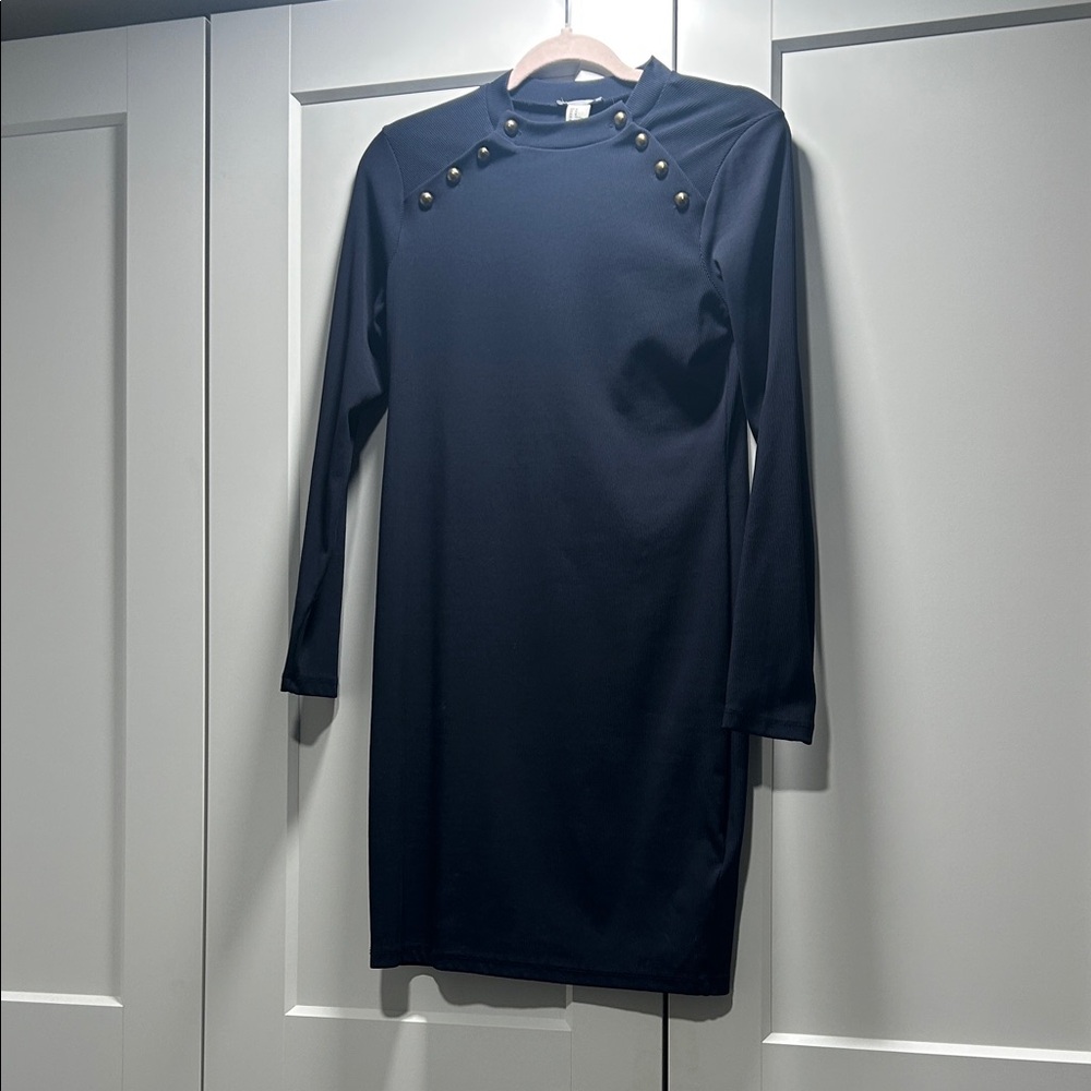 H&M Dark Blue Long Sleeve Dress with Button Details